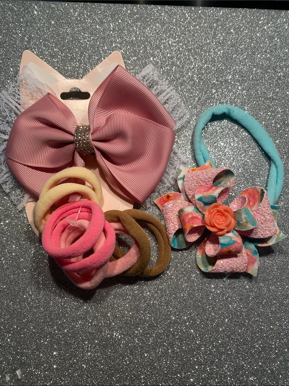 Kids Pink Bow & Floral Headband Set - Pack of Hair Accessories